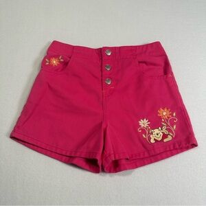 Vintage Pink Winnie the Pooh Shorts Embroidered Flowers Disney Girls Size 7/8
